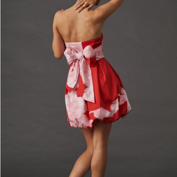 Anthropologie Hutch 10 NWT Polly Strapless Bubble Mini Dress Bow Pink Red New - Picture 2 of 4
